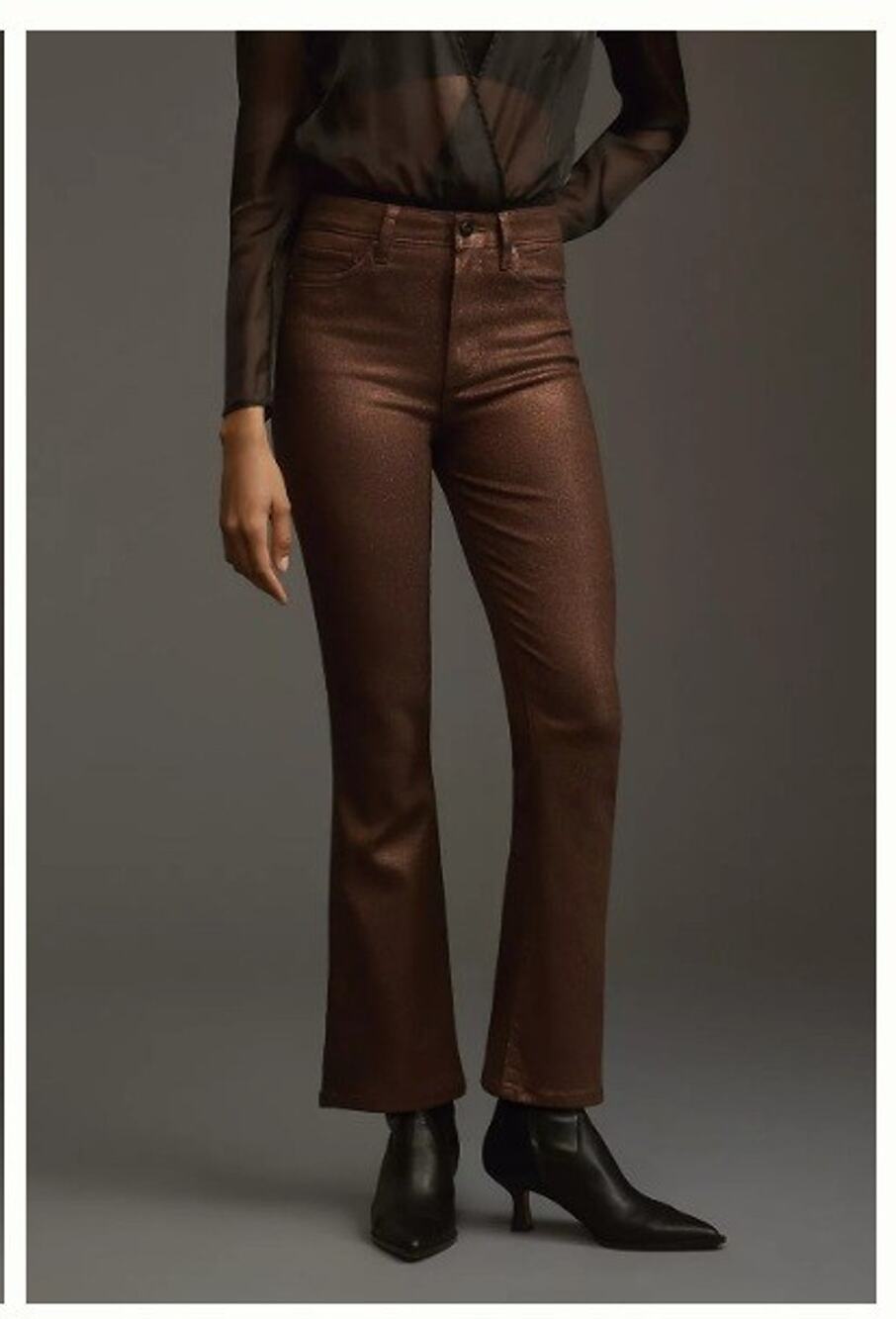 Paige Sz 29 The Claudine Bronze Shimmer Luxe Coated High-Rise Crop Flare Jeans
